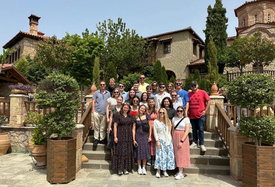 The CALS study abroad group at the Holy Monastery of Varlaam near Meteora, Greece.